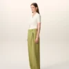 Pantaloni larghi a vita bassa in lana vergine verde