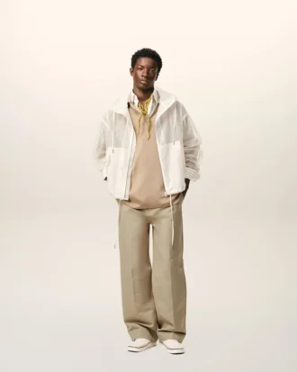 Pantaloni larghi in cotone beige