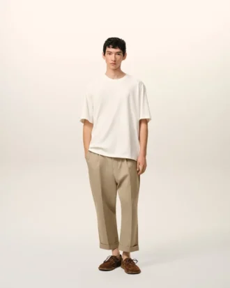 Pantaloni oversize a carota in cotone beige