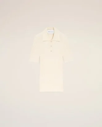 Polo a maniche corte in maglia bianca Polo a maniche corte in maglia bianca