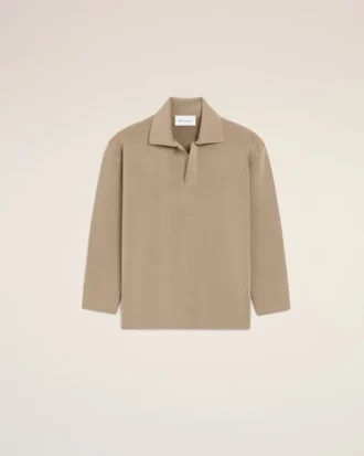 Polo a maniche lunghe in lana beige