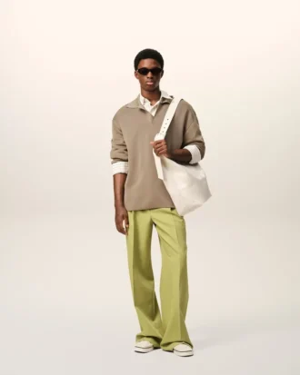 Polo a maniche lunghe in lana beige