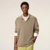 Polo a maniche lunghe in lana beige