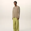 Polo a maniche lunghe in lana beige