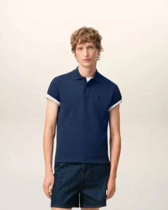 Polo Ami de Coeur in cotone blu a maniche corte