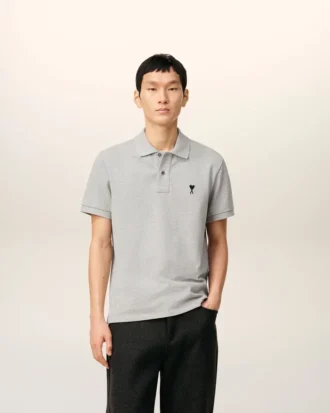 Polo Ami de Coeur in cotone grigio a contrasto