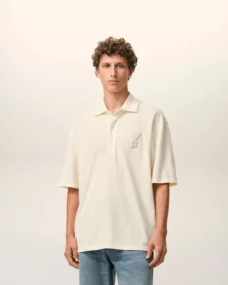 Polo con toppa in maglia di cotone bianco Ami de Coeur