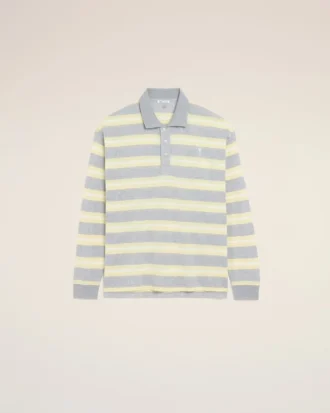 Polo in cotone a righe grigie e gialle
