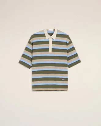 Polo in cotone con patch Ami a righe blu