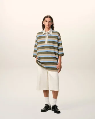 Polo in cotone con patch Ami a righe blu