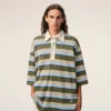 Polo in cotone con patch Ami a righe blu
