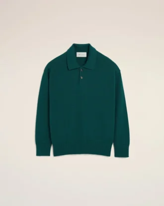 Polo squadrata in lana e cotone verde