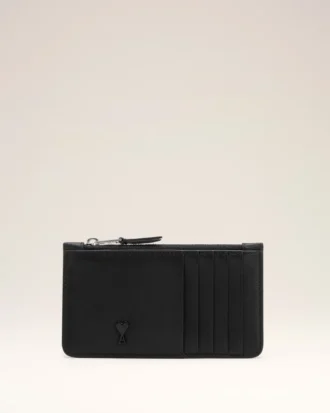 Portacarte con cerniera Ami de Coeur in pelle di vacchetta nera