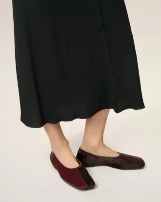 Scarpe basse bicolori in pelle bordeaux
