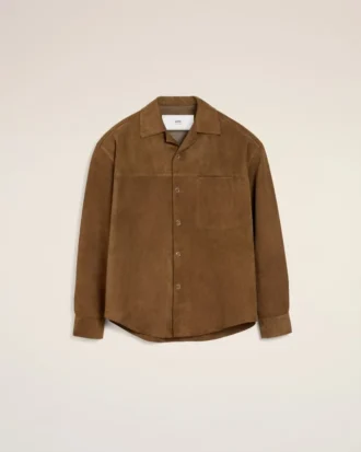 Sovracamicia in pelle marrone