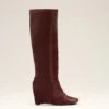 Stivali alti al ginocchio bicolori in pelle bordeaux