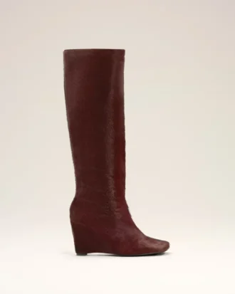 Stivali alti al ginocchio bicolori in pelle bordeaux