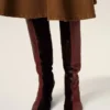 Stivali alti al ginocchio bicolori in pelle bordeaux