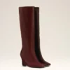 Stivali alti al ginocchio bicolori in pelle bordeaux