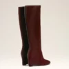 Stivali alti al ginocchio bicolori in pelle bordeaux