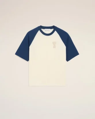 T-shirt Ami de Coeur in cotone bianco e blu con toppa in maglia