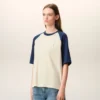 T-shirt Ami de Coeur in cotone bianco e blu con toppa in maglia