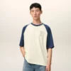 T-shirt Ami de Coeur in cotone bianco e blu con toppa in maglia