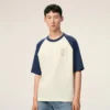 T-shirt Ami de Coeur in cotone bianco e blu con toppa in maglia