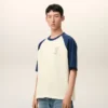 T-shirt Ami de Coeur in cotone bianco e blu con toppa in maglia