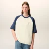 T-shirt Ami de Coeur in cotone bianco e blu con toppa in maglia