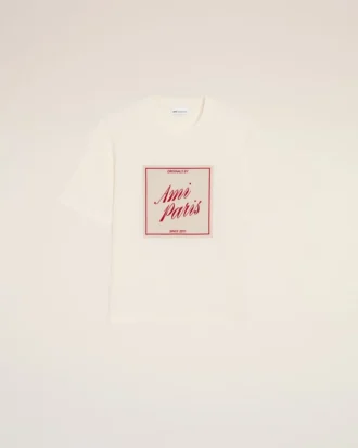 T-shirt Ami Paris in cotone bianco con stampa Heritage