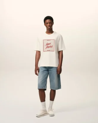T-shirt Ami Paris in cotone bianco con stampa Heritage