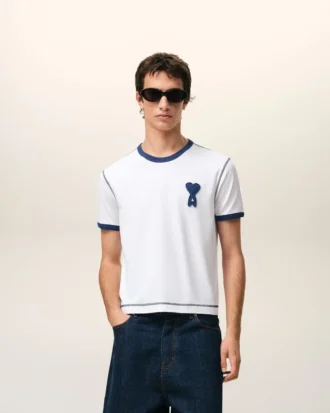 T-shirt bianco Ami de Coeur con toppa in maglia di cotone