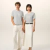 T-shirt grigia in cotone Ami Paris con toppa lavorata a maglia