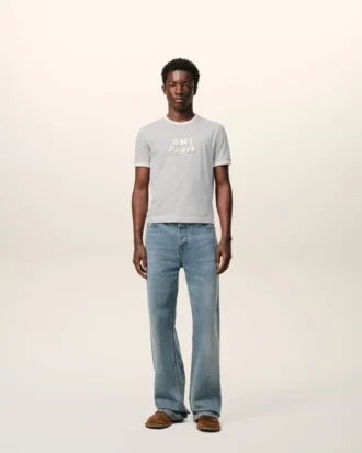 T-shirt grigia in cotone Ami Paris con toppa lavorata a maglia