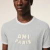 T-shirt grigia in cotone Ami Paris con toppa lavorata a maglia