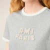 T-shirt grigia in cotone Ami Paris con toppa lavorata a maglia