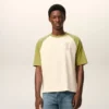 T-shirt in cotone bianco e verde con toppa Ami de Coeur lavorata a maglia