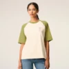 T-shirt in cotone bianco e verde con toppa Ami de Coeur lavorata a maglia