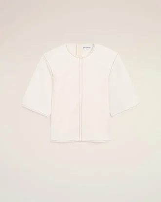 Top aderente a maniche corte in cotone bianco