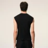 Top aderente senza maniche in jersey nero Top aderente senza maniche in jersey nero