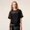Top nero in seta a maniche corte trasparente con sottotop Top nero in seta a maniche corte trasparente con sottotop