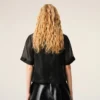 Top nero in seta a maniche corte trasparente con sottotop Top nero in seta a maniche corte trasparente con sottotop