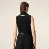 Top nero senza maniche in jersey con scollo lavallière Top nero senza maniche in jersey con scollo lavallière